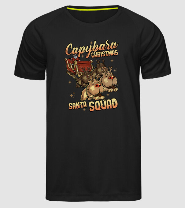 Capybara christmas santa squad model negru pe tricou