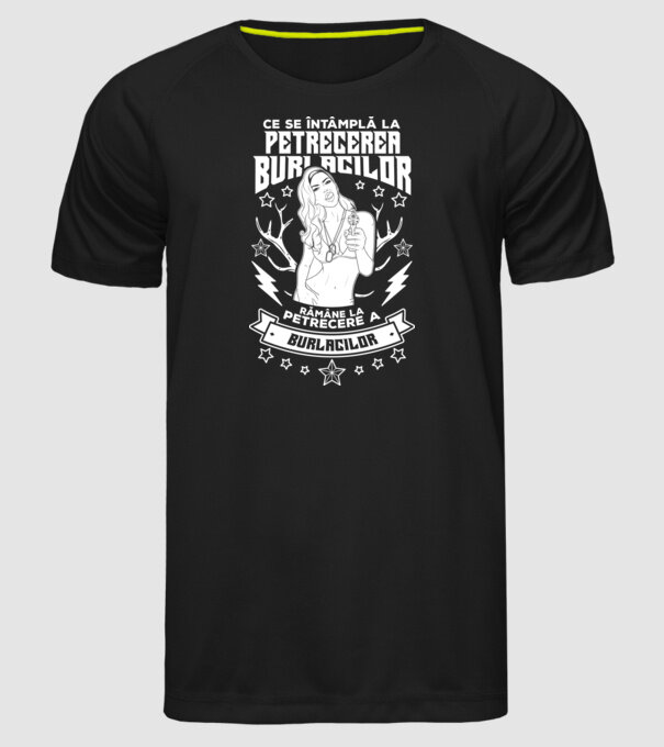Ce se întâmplă la petrecerea burlacilor, rămâne la petrecere a burlacilor model negru pe tricou