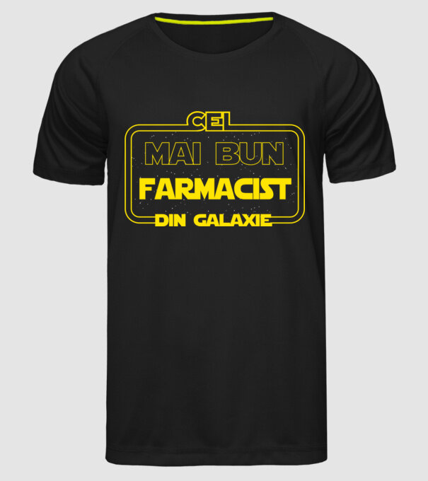Cel mai bun farmacist din galaxie model negru pe tricou