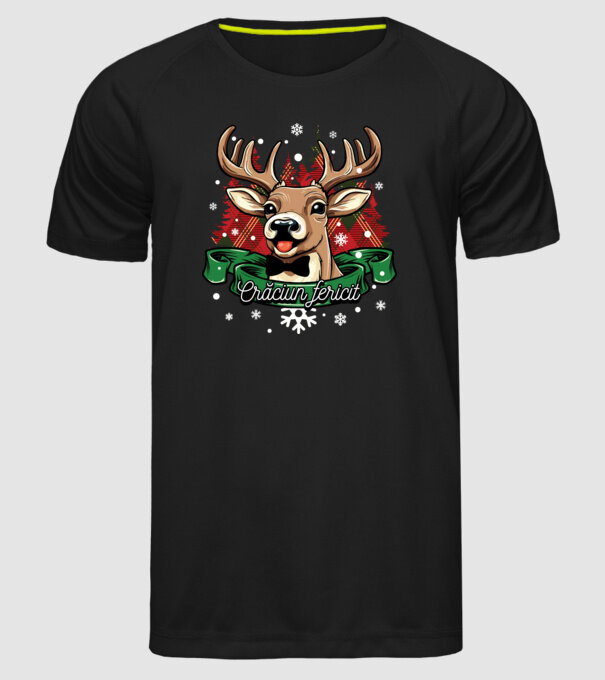 Cerb de Crăciun model negru pe tricou