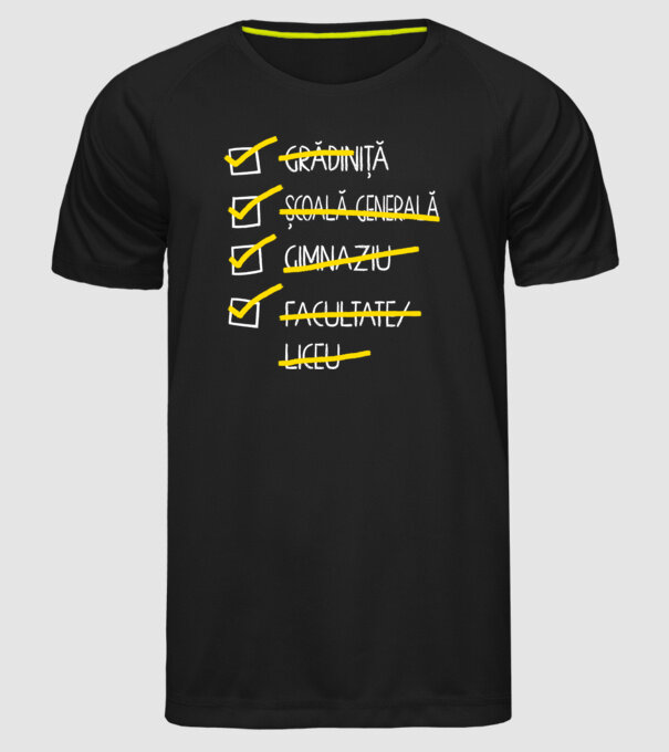 Cheklist educație - Facultate negru model negru pe tricou