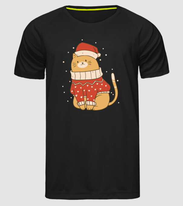 Christmas cat model negru pe tricou