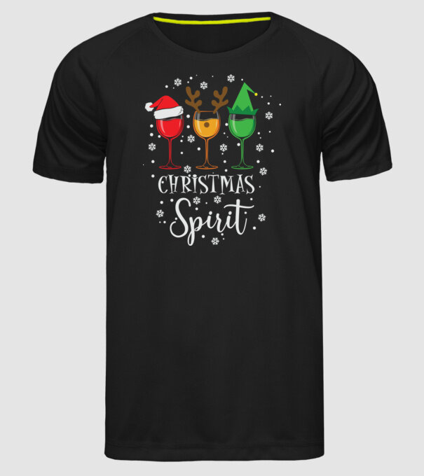 Christmas spirit wine model negru pe tricou