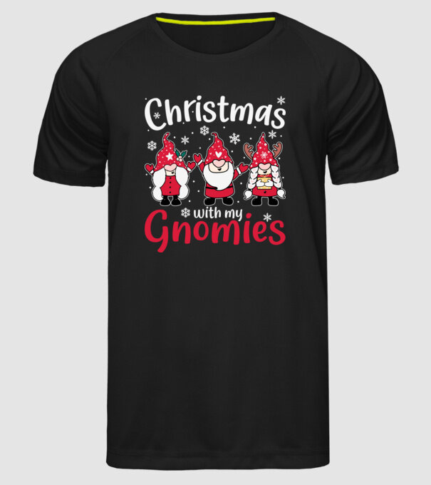 Christmas with my gnomies model negru pe tricou