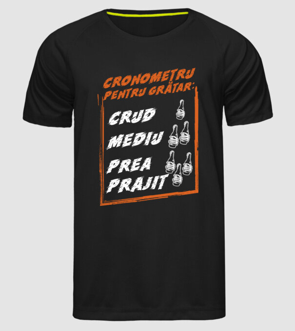 cronometru pentru grătar: crud, mediu, prea prăjit model negru pe tricou