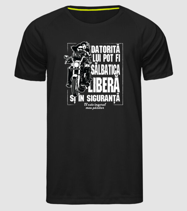 datorită ei pot fi sălbatic, liber și în siguranță - ea este îngerul meu păzitor model negru pe tricou