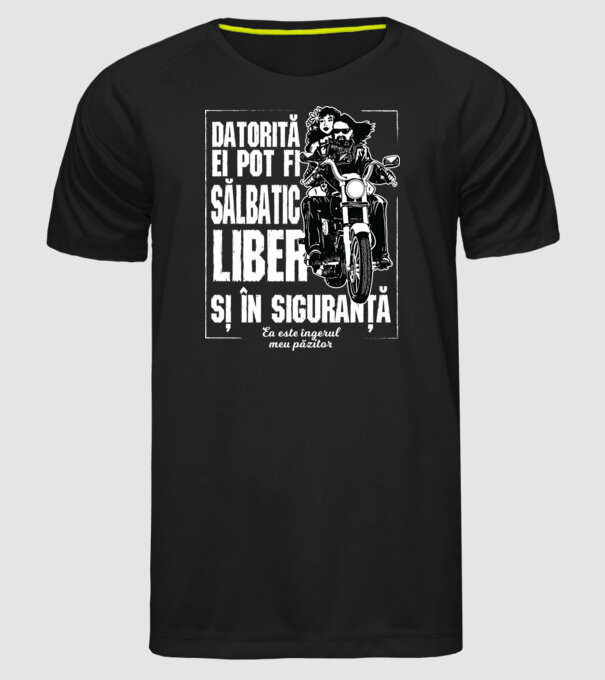 datorită ei pot fi sălbatic, liber și în siguranță - ea este îngerul meu păzitor model negru pe tricou