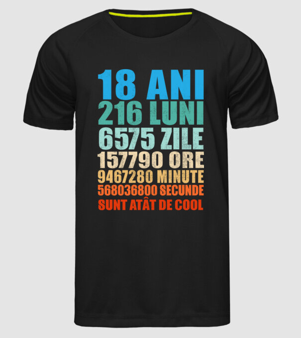 De 18 ani - luni - zile - ore - minute - secunde - sunt atât de cool model negru pe tricou