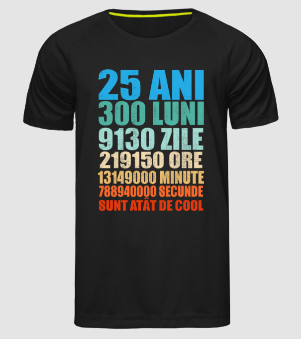 De 25 ani - luni - zile - ore - minute - secunde - sunt atât de cool model negru pe tricou