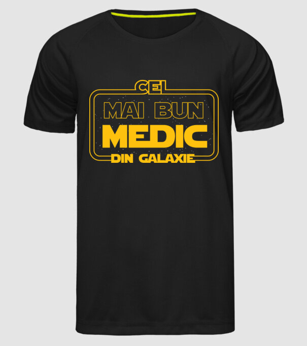 Cel mai bun medic din galaxie model negru pe tricou