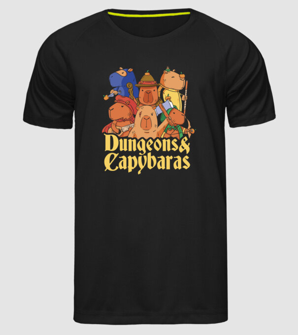 Dungeons and Capybaras model negru pe tricou