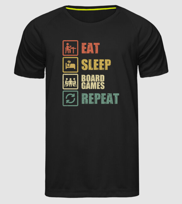 eat sleep Board Games repeat model negru pe tricou