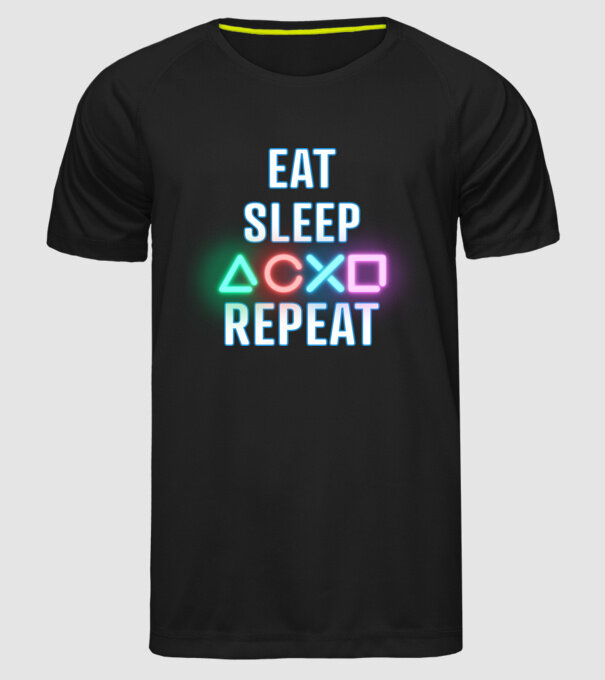 Eat sleep PS model negru pe tricou