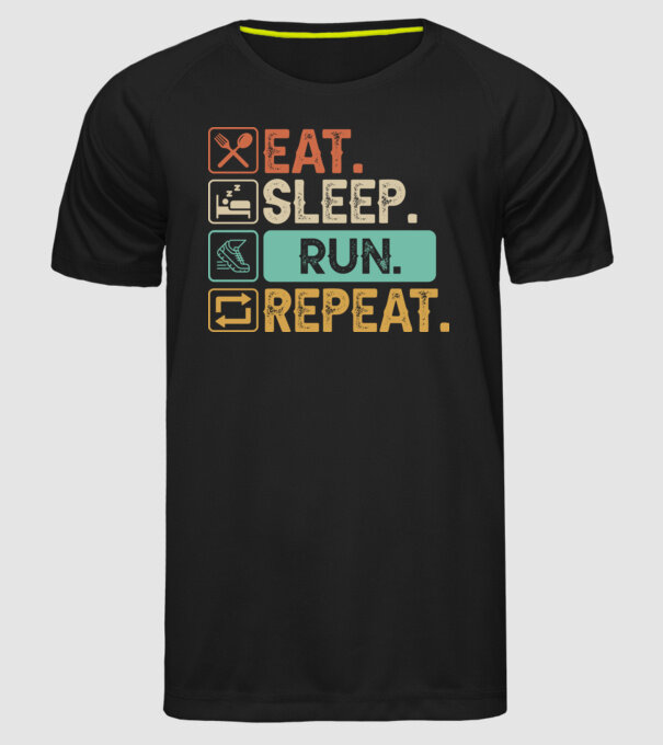 Eat Sleep Run Repeat model negru pe tricou