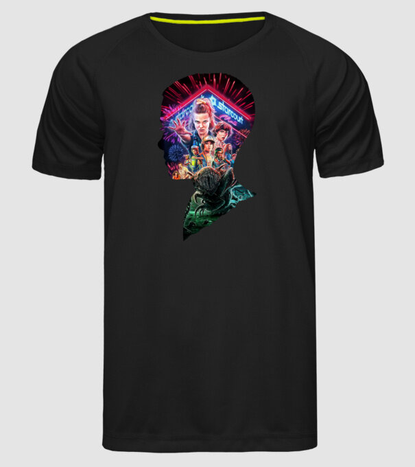 eleven poster head model negru pe tricou