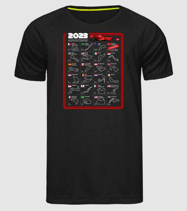F1 2023 Formula Grand prix calendar model negru pe tricou