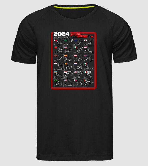 F1 calendar 2024 model negru pe tricou