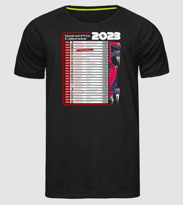 F1 Calendar TBA model negru pe tricou