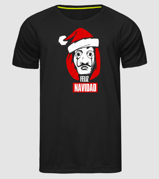feliz navidad merry christmas money heist model negru pe tricou