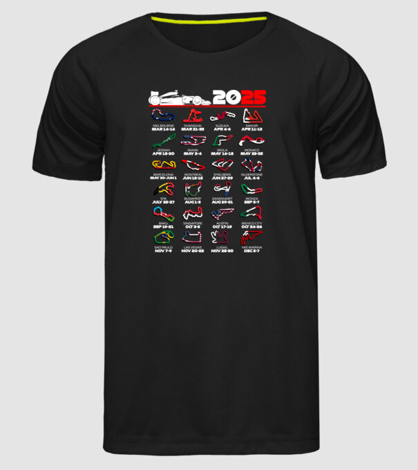F1 calendar 2025 Negru model negru pe tricou