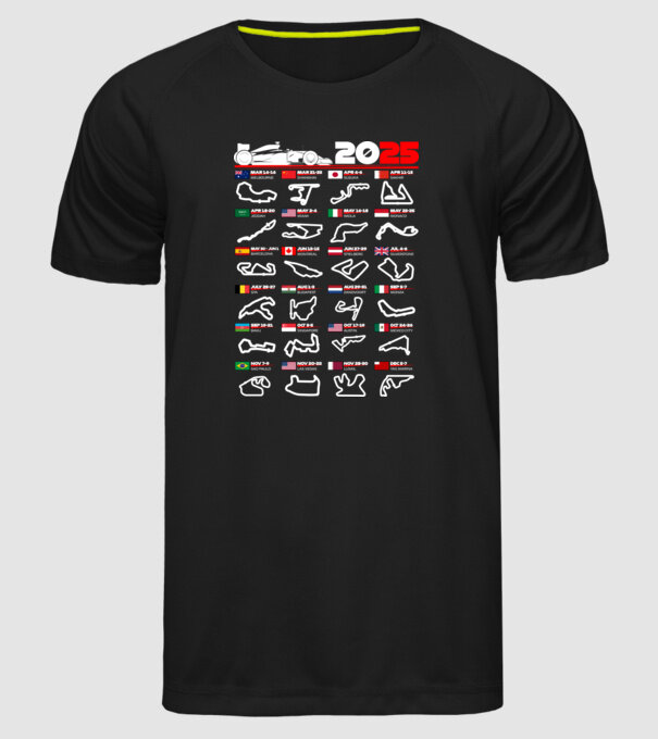 F1 calendar 2025 negru model negru pe tricou