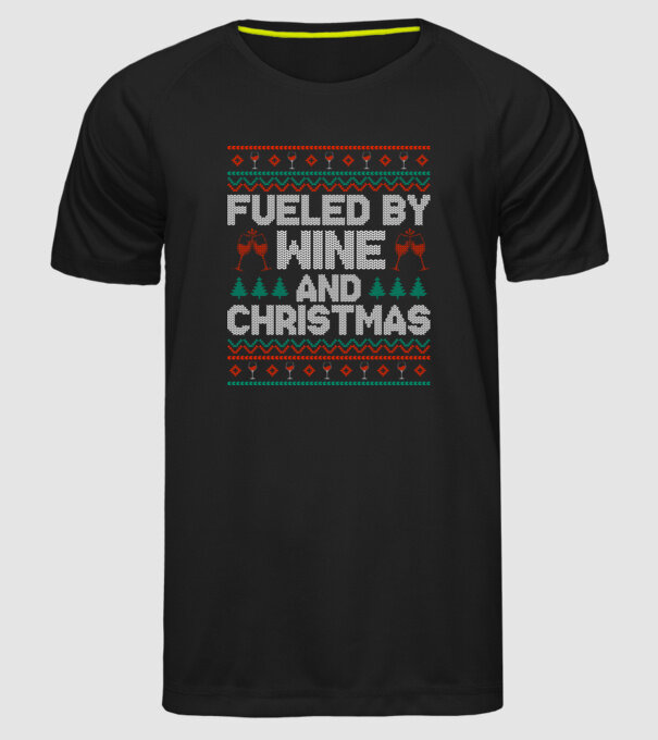 Fueled by wine and christmas model negru pe tricou