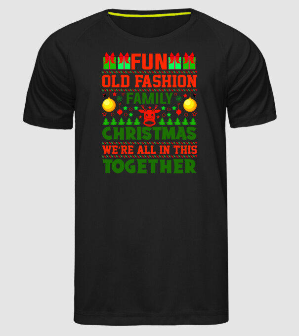 fun old fashion family christmas model negru pe tricou