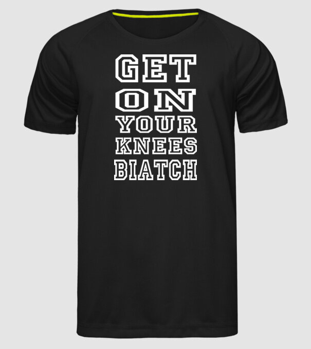 GET ON KNEES model negru pe tricou