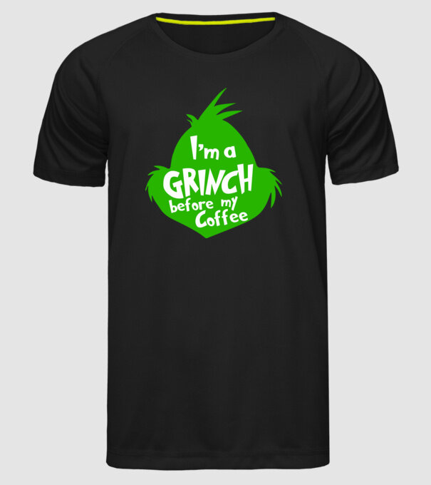 Grinch before coffee model negru pe tricou