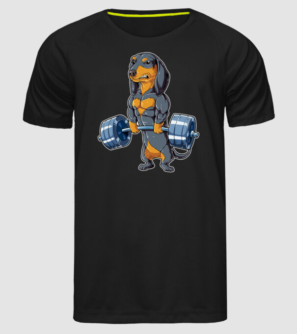 Gym teckel model negru pe tricou