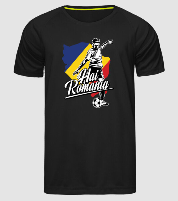 Hai romania fotbal model negru pe tricou