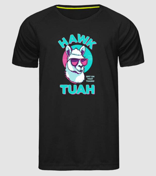 Hawk tuah llama retro sunglasses model negru pe tricou