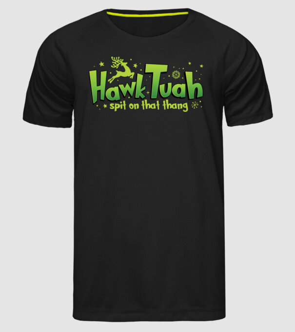 Hawk tuah xmas model negru pe tricou