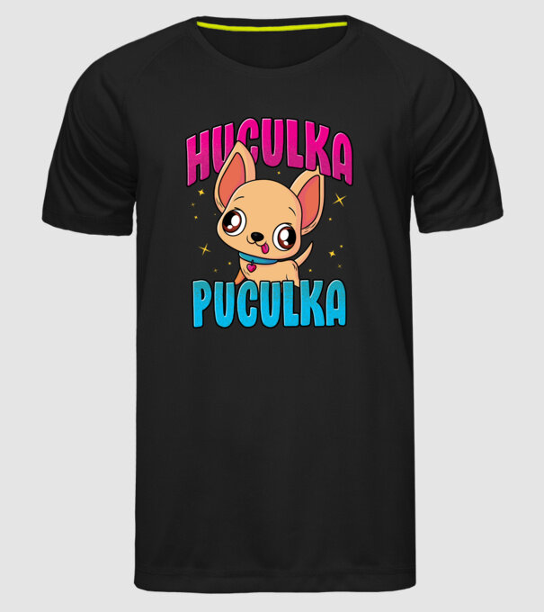 Huculka Puculka chivava model negru pe tricou