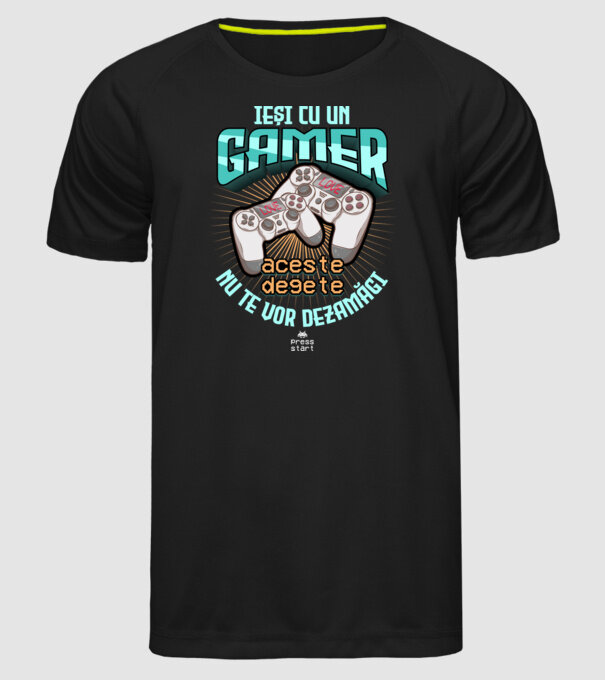 Ieși cu un gamer - aceste degete nu te vor dezamăgi model negru pe tricou