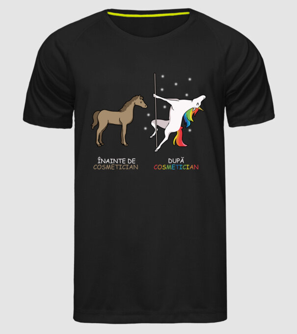 Înainte de cosmetician După cosmetician model negru pe tricou