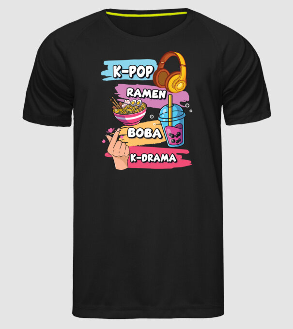 K-POP RAMEN BOBA K-DRAMA model negru pe tricou