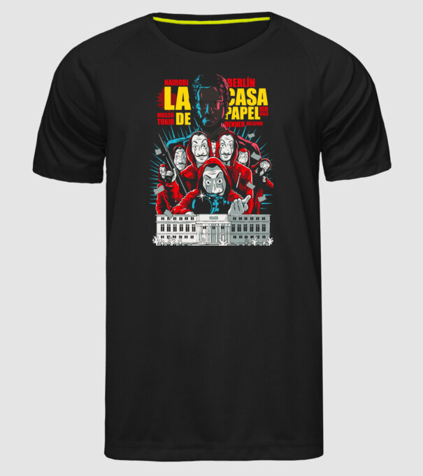 La casa de papel ilutración model negru pe tricou