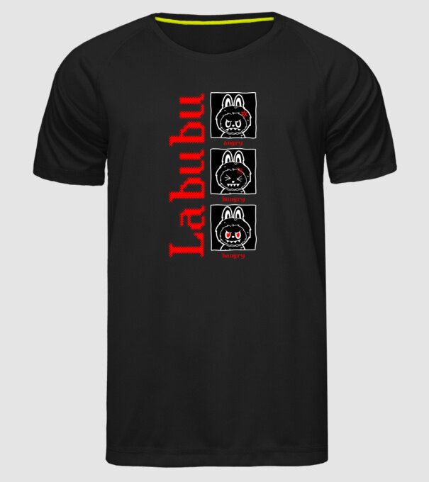 Labubu moods model negru pe tricou