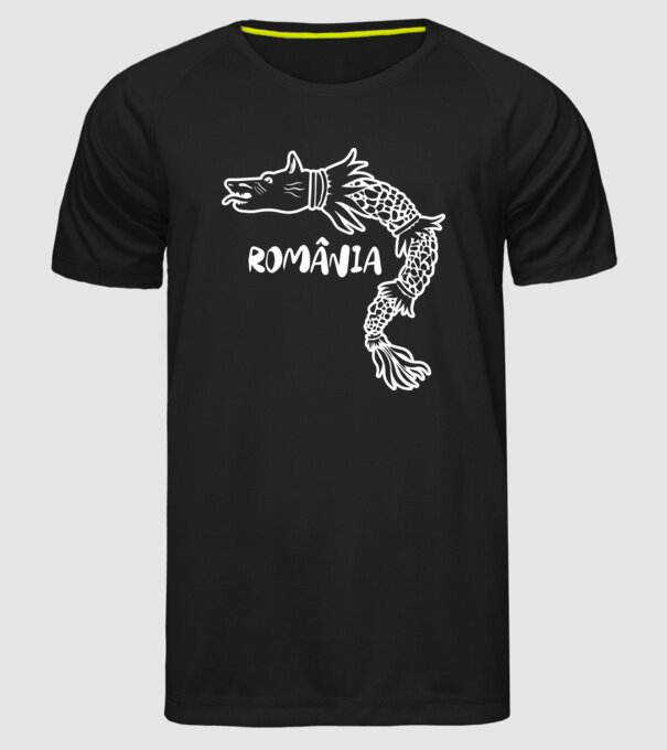 Lupul dacic alb model negru pe tricou