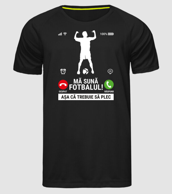 Mă sună fotbalul model negru pe tricou