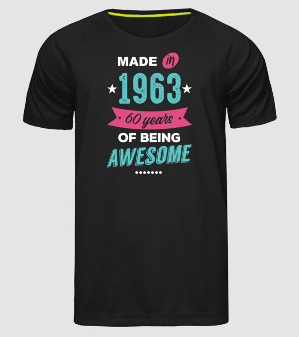 Made in 1963 model negru pe tricou