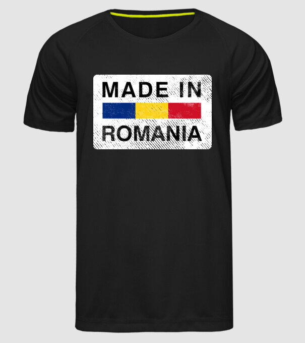 made in romania model negru pe tricou