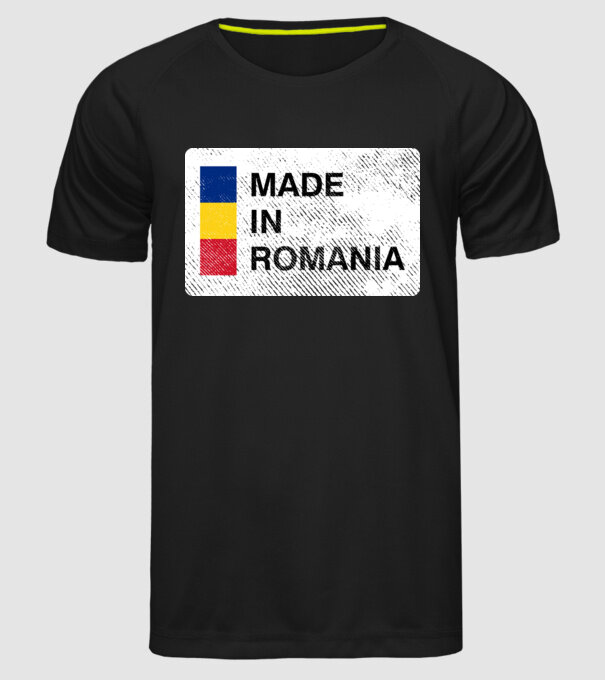 made in romania model negru pe tricou