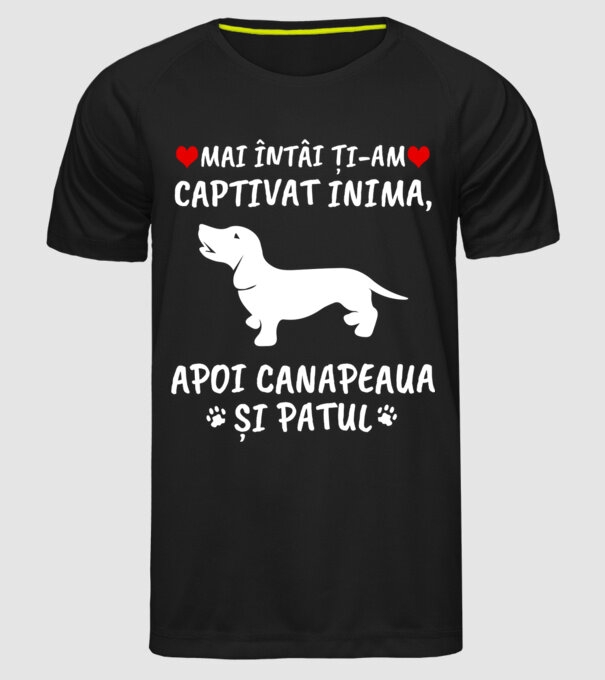 Mai întâi ți-am captivat inima, apoi canapeaua și patul model negru pe tricou