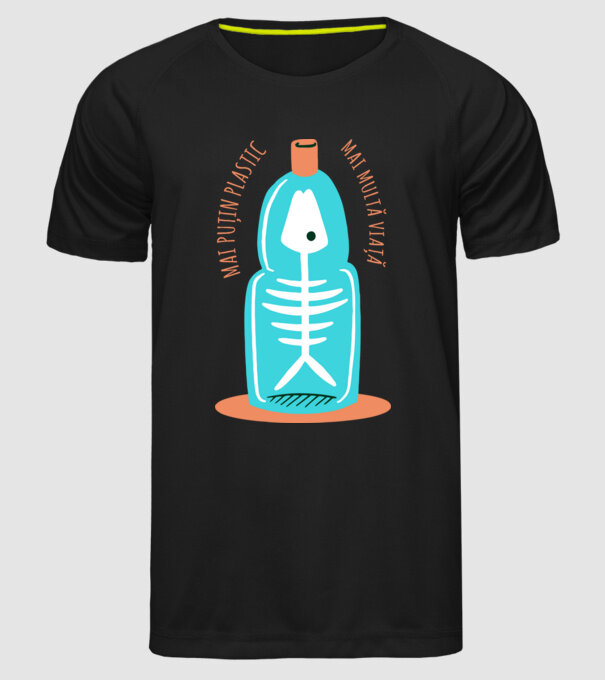 mai puțin plastic, mai multă viață model negru pe tricou