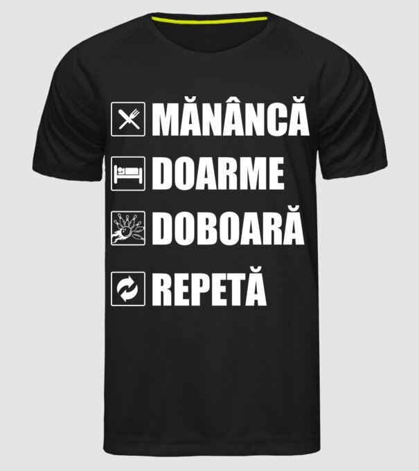 mănâncă doarme doarme doboară repetă model negru pe tricou