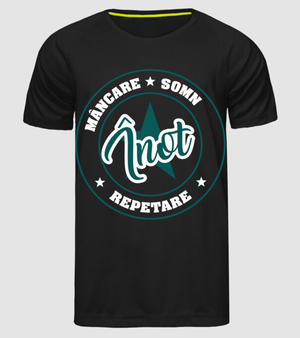 mâncare somn repetare ÎNOT model negru pe tricou