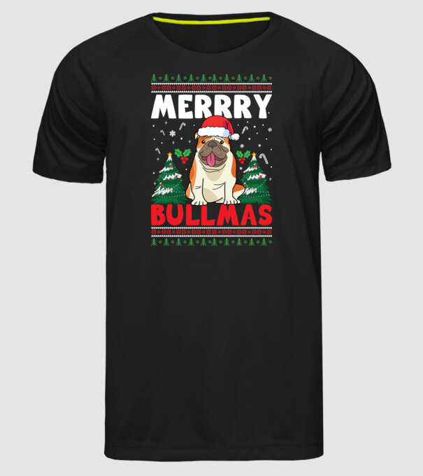 Merry bullmas ugly sweater model negru pe tricou