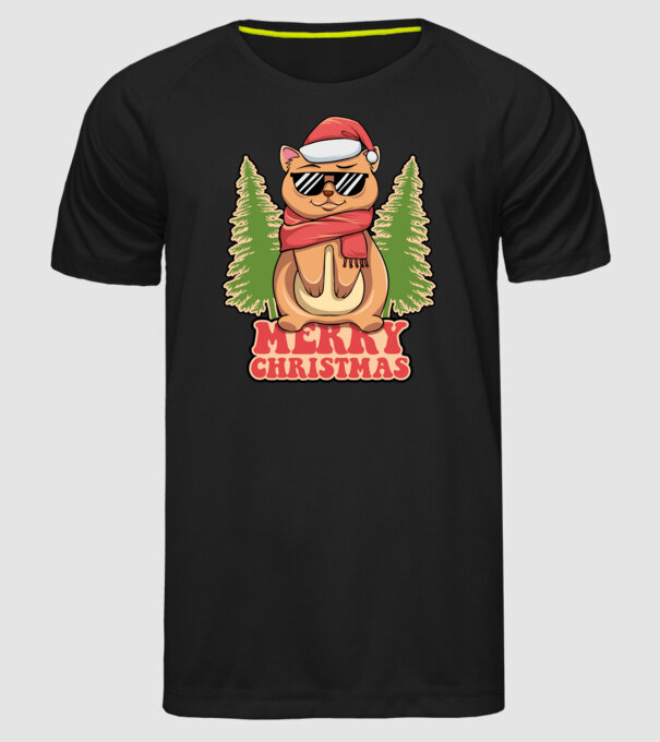 Merry christmas cat model negru pe tricou